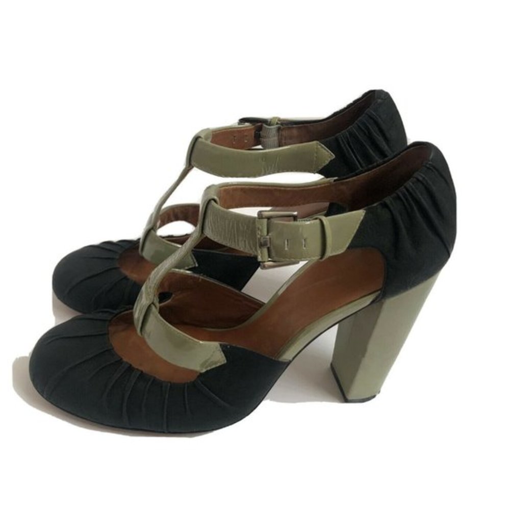 Modern Vintage Women's Heels Shoes 8.5 Leather Black Pistachio Pumps Platforms
